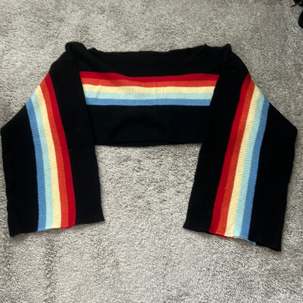 NWOT Crop Wide Arm Rainbow Sweater- Size Small/Medium - Picture 1 of 3